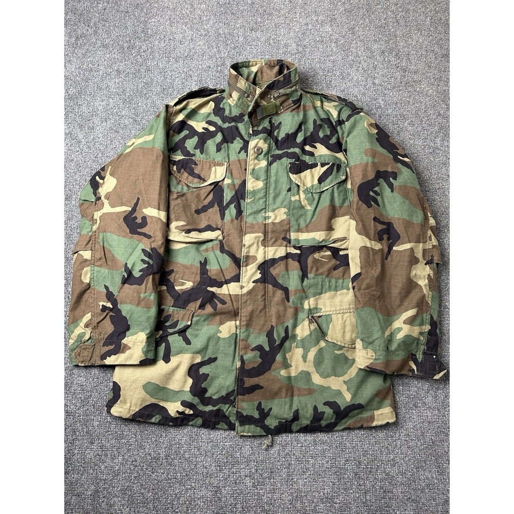 Mens‎ Military Jacket US Army Woodland Camo Field Cold Weather, Size M Long
